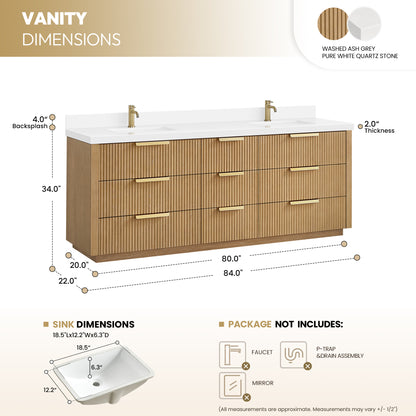 Santarem 84" Double Bath Vanity in Washed Ash Grey