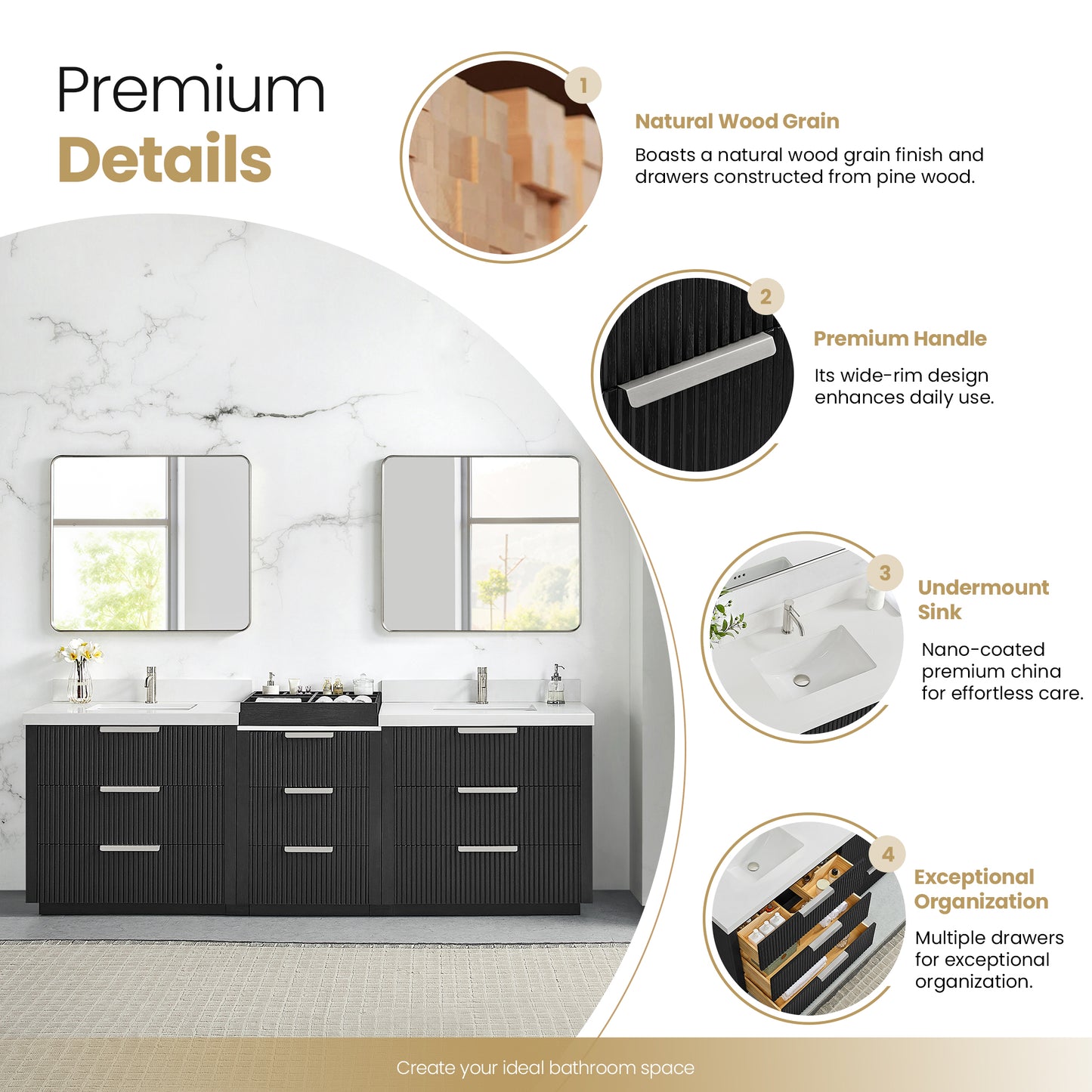 Santarem 96" Combined Double Bath Vanity in Oak Weathered Black