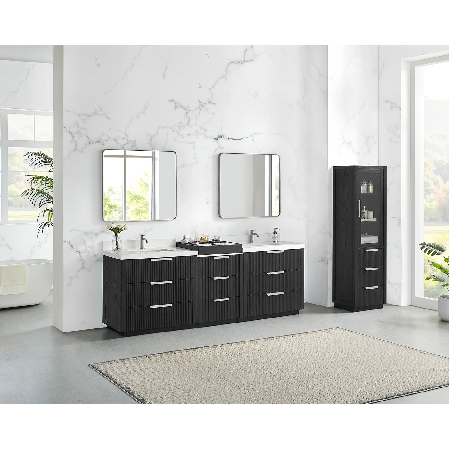 Santarem 96" Combined Double Bath Vanity in Oak Weathered Black