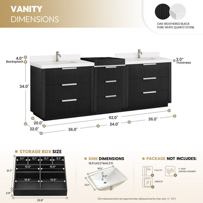 Santarem 96" Combined Double Bath Vanity in Oak Weathered Black