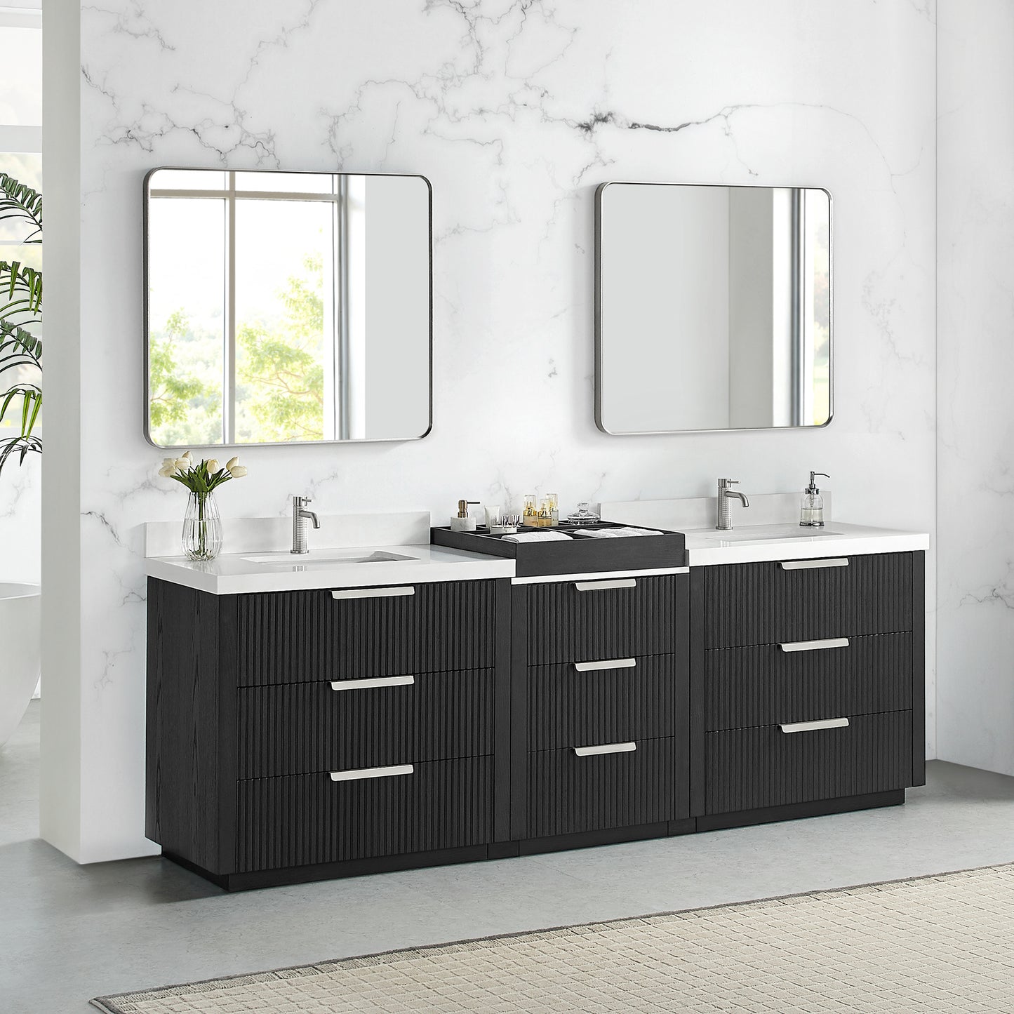 Santarem 96" Combined Double Bath Vanity in Oak Weathered Black