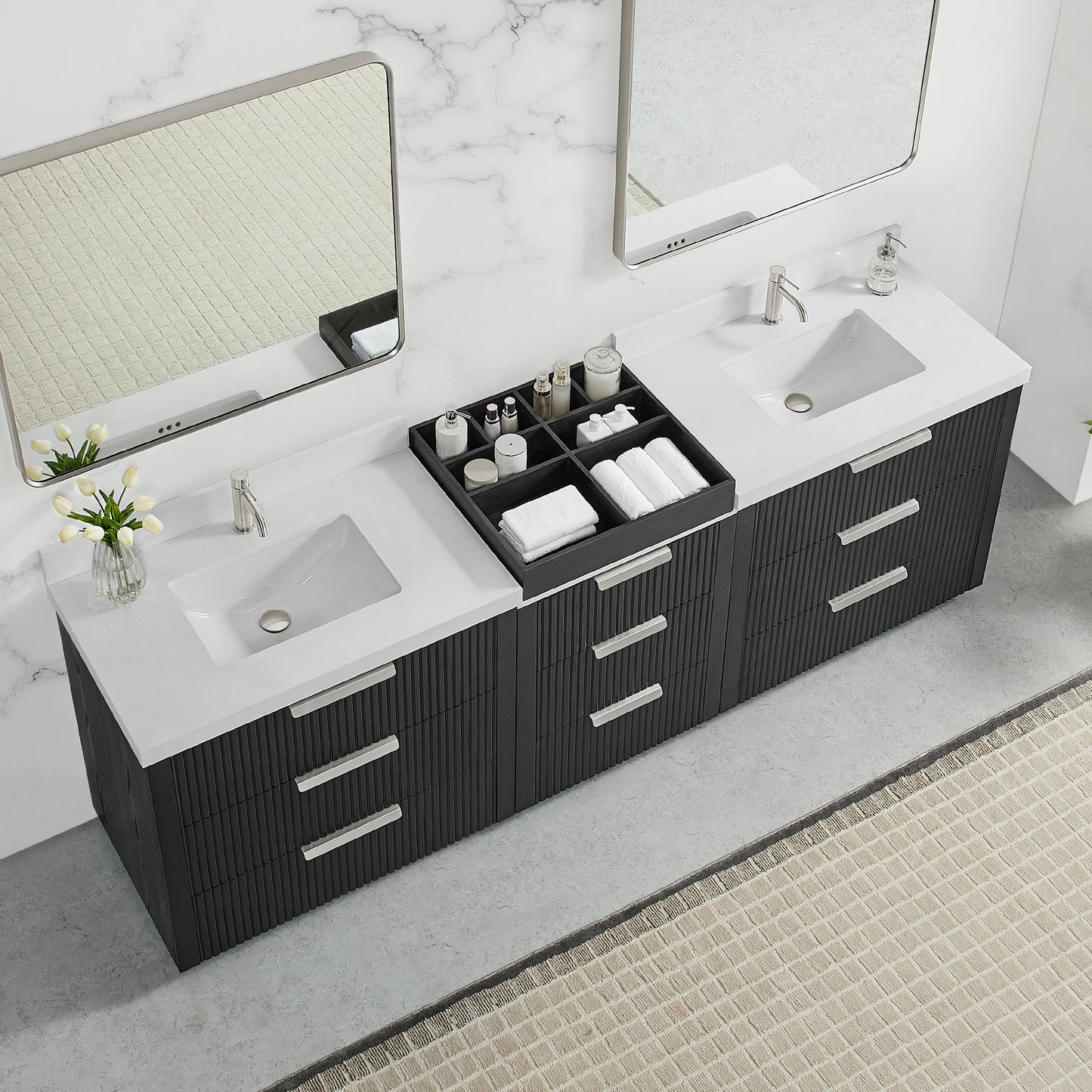 Santarem 96" Combined Double Bath Vanity in Oak Weathered Black