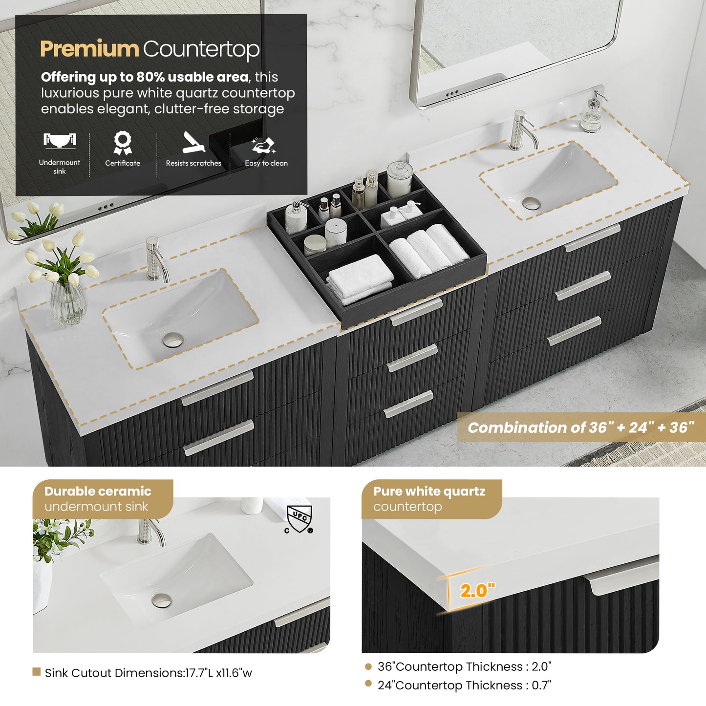 Santarem 96" Combined Double Bath Vanity in Oak Weathered Black