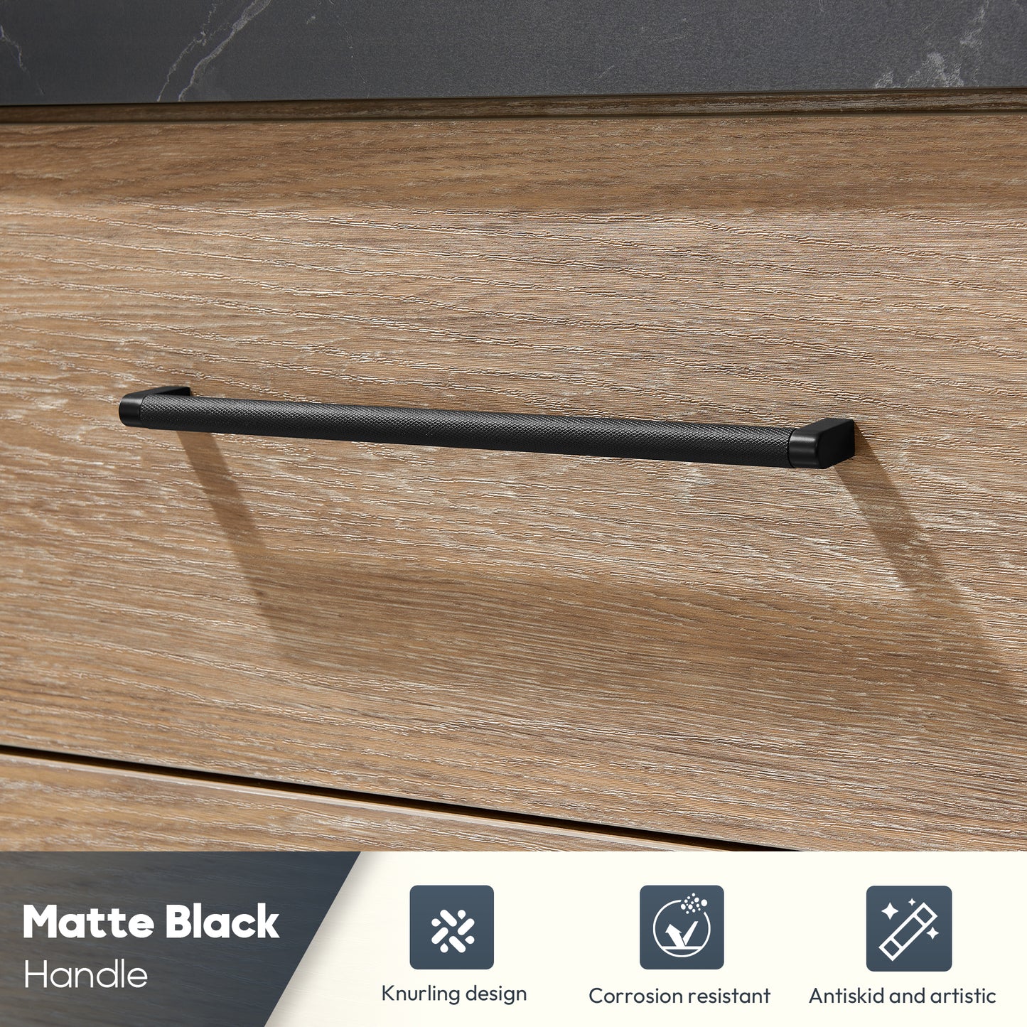 Trento 36A" Single Sink Bath Vanity in North American Oak with Black Sintered Stone Top and Rectangular Concrete Sink
