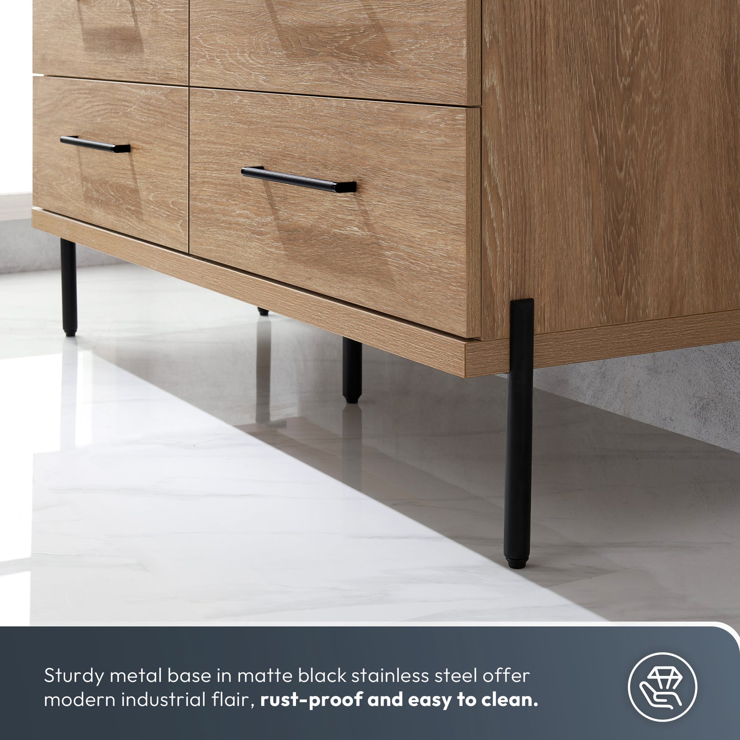 Trento 36B" Single Sink Bath Vanity in North American Oak with Black Sintered Stone Top and Circular Concrete Sink