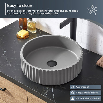 Trento 36B" Single Sink Bath Vanity in North American Oak with Black Sintered Stone Top and Circular Concrete Sink