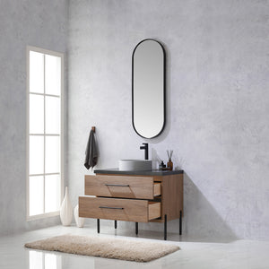 Trento 36" Single Vanity in North American Oak with Black Sintered Stone Top with Circular Concrete Sink