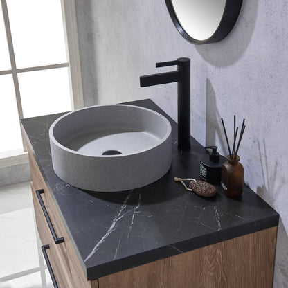 Trento 36" Single Vanity in North American Oak with Black Sintered Stone Top with Circular Concrete Sink