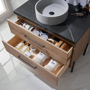 Trento 36" Single Vanity in North American Oak with Black Sintered Stone Top with Circular Concrete Sink