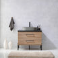 Trento 36" Single Vanity in North American Oak with Black Sintered Stone Top with Oval Concrete Sink