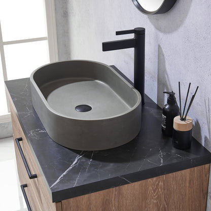 Trento 36" Single Vanity in North American Oak with Black Sintered Stone Top with Oval Concrete Sink