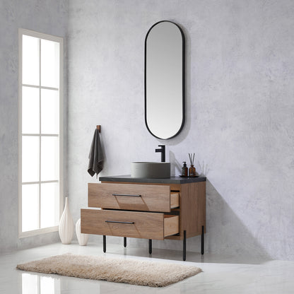 Trento 36" Single Vanity in North American Oak with Black Sintered Stone Top with Natural Circular Concrete Sink