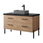 Trento 48B" Single Sink Bath Vanity in North American Oak with Black Sintered Stone Top and Circular Concrete Sink