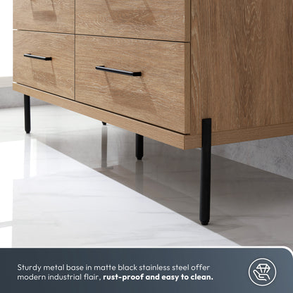 Trento 48B" Single Sink Bath Vanity in North American Oak with Black Sintered Stone Top and Circular Concrete Sink