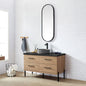 Trento 48B" Single Sink Bath Vanity in North American Oak with Black Sintered Stone Top and Circular Concrete Sink