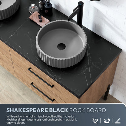 Trento 48B" Single Sink Bath Vanity in North American Oak with Black Sintered Stone Top and Circular Concrete Sink