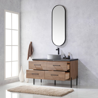 Trento 48" Single Vanity in North American Oak with Black Sintered Stone Top with Circular Concrete Sink