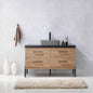 Trento 48" Single Vanity in North American Oak with Black Sintered Stone Top with Rectangular Concrete Sink