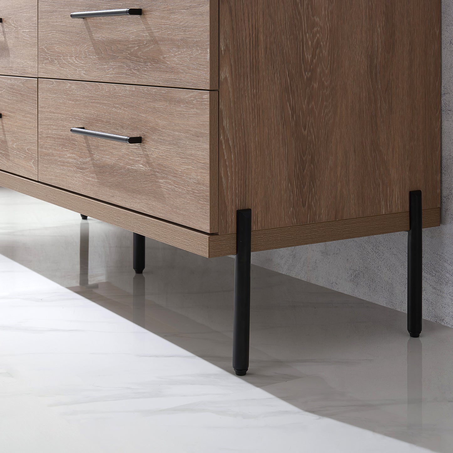 Trento 48" Single Vanity in North American Oak with Black Sintered Stone Top with Rectangular Concrete Sink