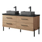 Trento 60A" Double Sink Bath Vanity in North American Oak with Black Sintered Stone Top and Rectangular Concrete Sink