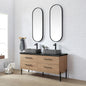 Trento 60A" Double Sink Bath Vanity in North American Oak with Black Sintered Stone Top and Rectangular Concrete Sink