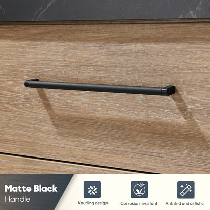 Trento 60B" Double Sink Bath Vanity in North American Oak with Black Sintered Stone Top and Circular Concrete Sink