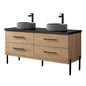 Trento 60B" Double Sink Bath Vanity in North American Oak with Black Sintered Stone Top and Circular Concrete Sink