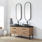 Trento 60B" Double Sink Bath Vanity in North American Oak with Black Sintered Stone Top and Circular Concrete Sink