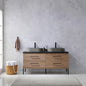 Trento 60" Double Vanity in North American Oak with Black Sintered Stone Top with Oval Concrete Sink