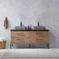 Trento 60" Double Vanity in North American Oak with Black Sintered Stone Top with Rectangular Concrete Sink