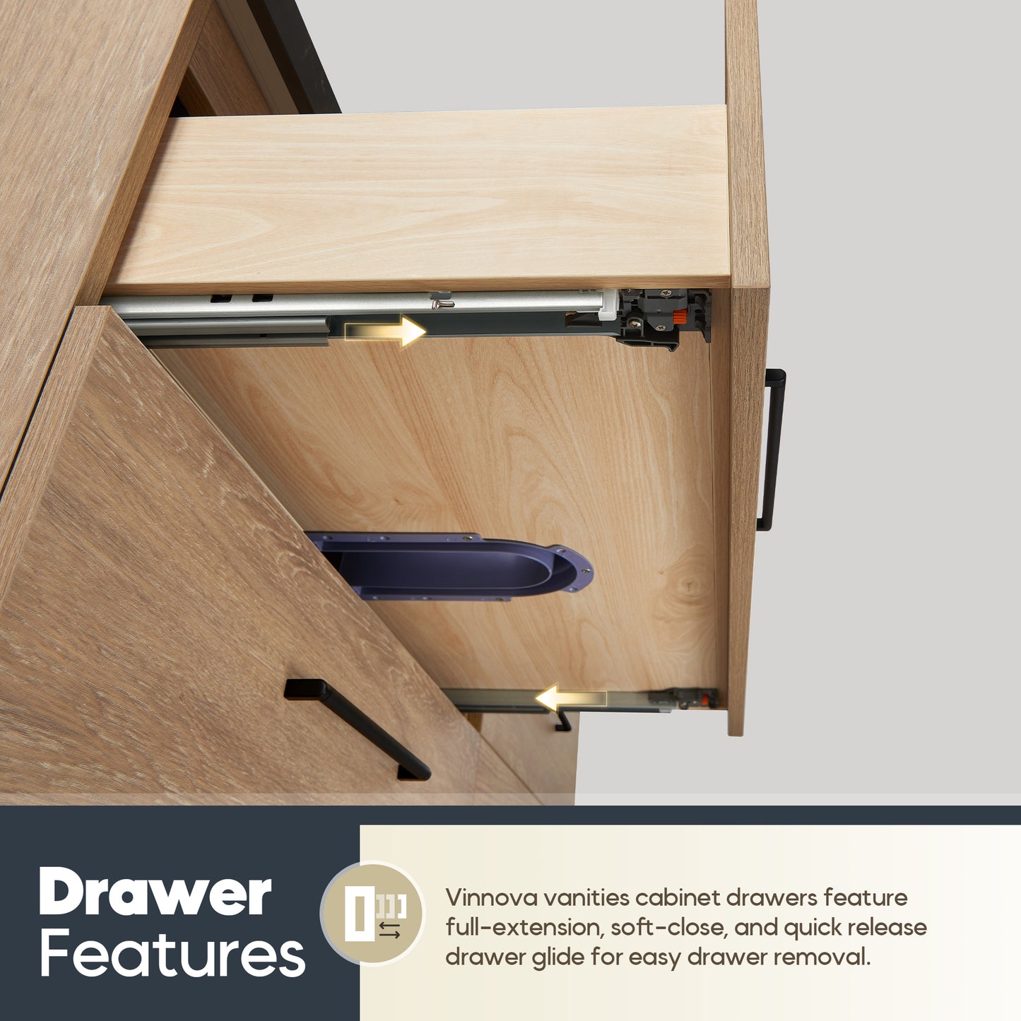 Trento 72A" Double Sink Bath Vanity in North American Oak with Black Sintered Stone Top and Rectangular Concrete Sink