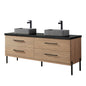 Trento 72A" Double Sink Bath Vanity in North American Oak with Black Sintered Stone Top and Rectangular Concrete Sink