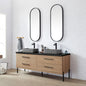 Trento 72A" Double Sink Bath Vanity in North American Oak with Black Sintered Stone Top and Rectangular Concrete Sink