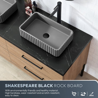 Trento 72A" Double Sink Bath Vanity in North American Oak with Black Sintered Stone Top and Rectangular Concrete Sink