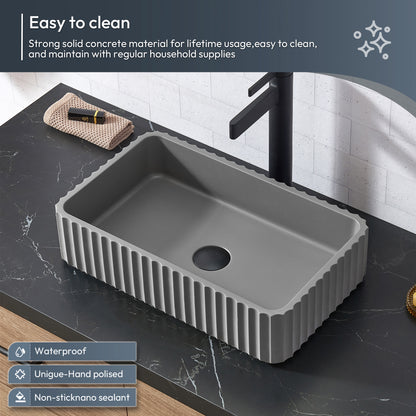 Trento 72A" Double Sink Bath Vanity in North American Oak with Black Sintered Stone Top and Rectangular Concrete Sink