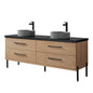 Trento 72B" Double Sink Bath Vanity in North American Oak with Black Sintered Stone Top and Circular Concrete Sink