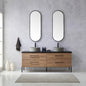 Trento 72" Double Vanity in North American Oak with Black Sintered Stone Top with Natural Circular Concrete Sink