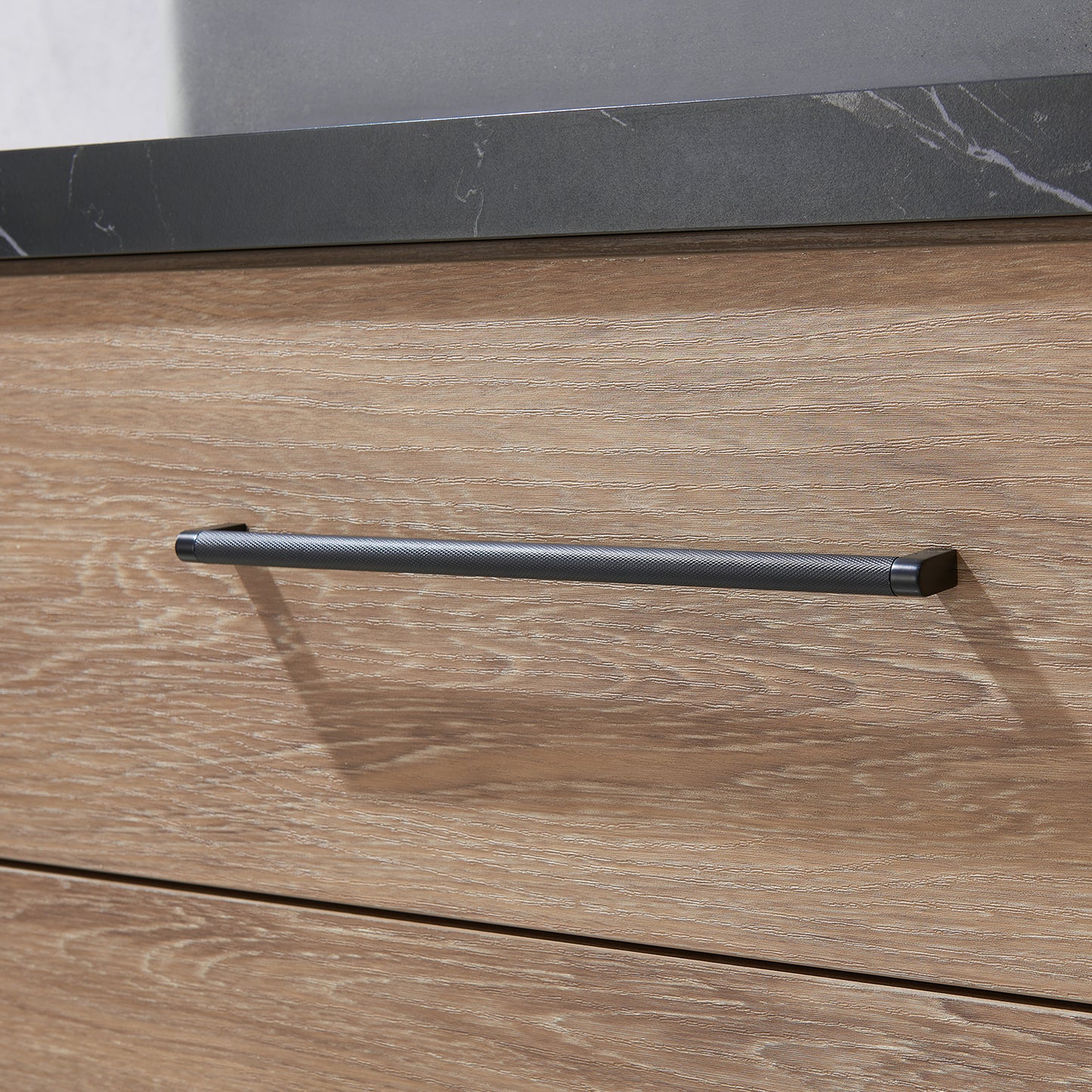 Trento 72" Double Vanity in North American Oak with Black Sintered Stone Top with Rectangular Concrete Sink