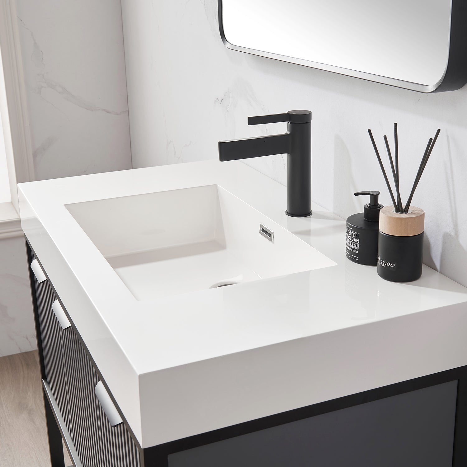 Marcilla 36" Single Sink Bath Vanity in Grey with One-Piece Composite Stone Sink Top