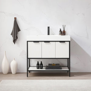 Open image in slideshow, Marcilla 36&quot; Single Sink Bath Vanity in White with One-Piece Composite Stone Sink Top
