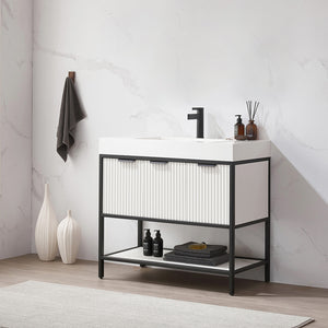 Marcilla 36" Single Sink Bath Vanity in White with One-Piece Composite Stone Sink Top