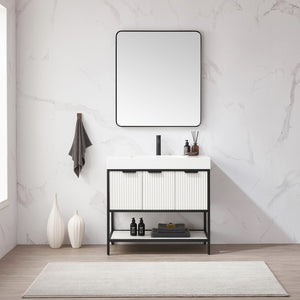 Open image in slideshow, Marcilla 36&quot; Single Sink Bath Vanity in White with One-Piece Composite Stone Sink Top
