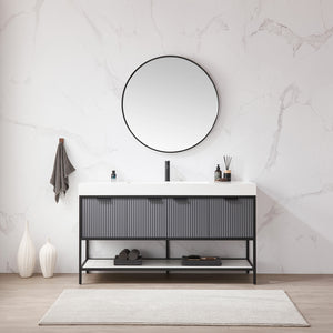 Open image in slideshow, Marcilla 60&quot; Single Sink Bath Vanity in Grey with One-Piece Composite Stone Sink Top

