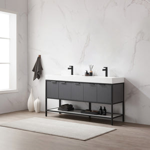 Marcilla 60" Double Sink Bath Vanity in Grey with One-Piece Composite Stone Sink Top
