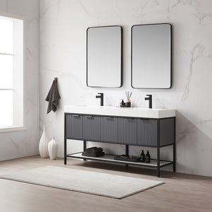 Marcilla 60" Double Sink Bath Vanity in Grey with One-Piece Composite Stone Sink Top