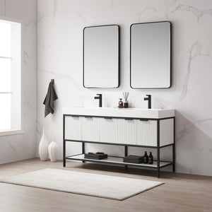Marcilla 60" Double Sink Bath Vanity in White with One-Piece Composite Stone Sink Top
