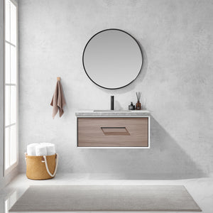 Open image in slideshow, Caparroso 36&quot; Single Sink Bath Vanity in Light Walnut with Grey Sintered Stone Top
