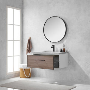 Caparroso 36" Single Sink Bath Vanity in Light Walnut with Grey Sintered Stone Top