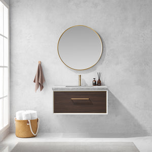 Open image in slideshow, Caparroso 36&quot; Single Sink Bath Vanity in Dark Walnut  with Grey Sintered Stone Top
