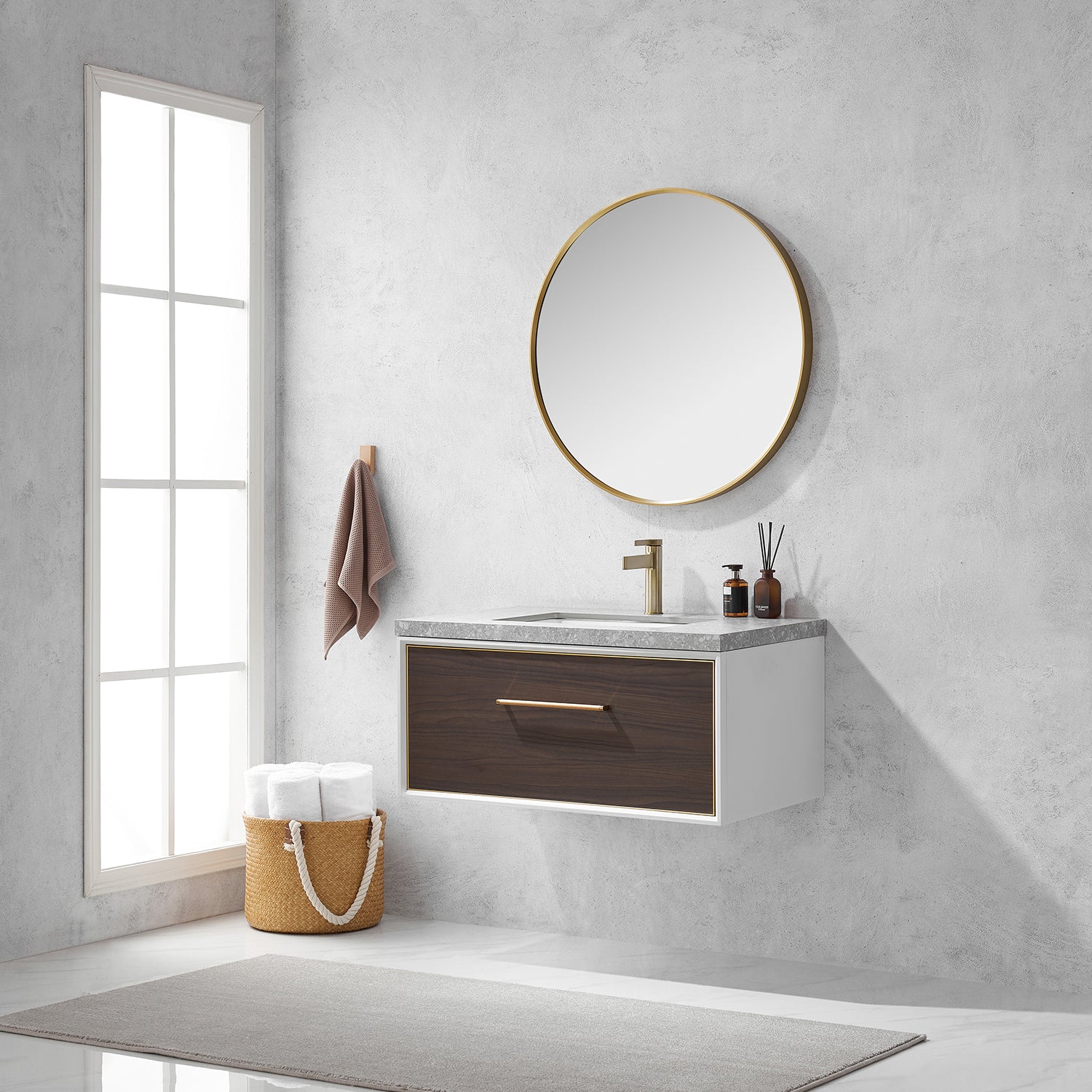 Caparroso 36" Single Sink Bath Vanity in Dark Walnut  with Grey Sintered Stone Top